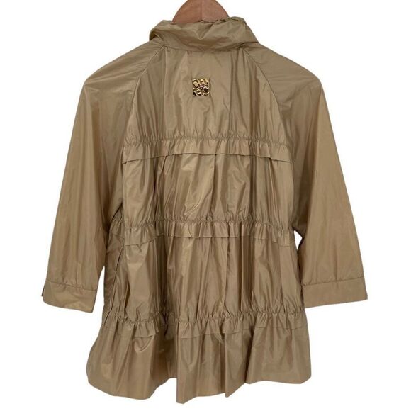 CH Carolina Herrera Windbreaker Ruffle Lightweight Zip Up Jacket Tan Women Small - Picture 2 of 9